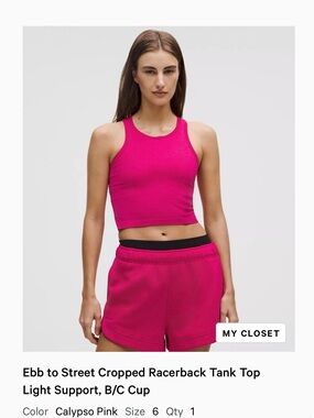 2/40 — NWOT Lululemon Cropped Ebb to Street Tank — Calypso Pink - 6